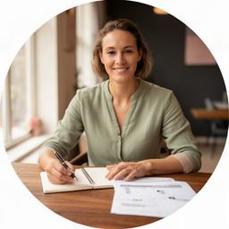Financieel adviseur aan een houten tafel in Amsterdam-Oost met notitieboek en rekenblad